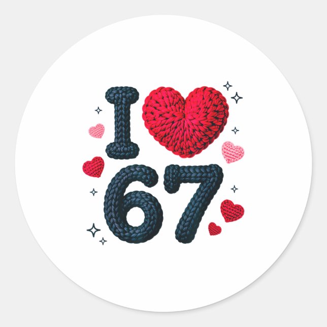 Adesivo I Love 67 Cute Cozy 67 Knitted Yarn Pattern 67 Mem (Frente)