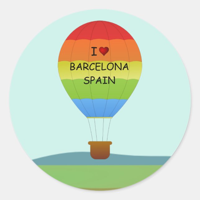 Adesivo "I Love Barcelona, Espanha" Balão de Ar Quente (Frente)