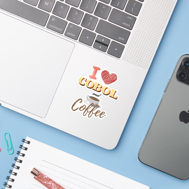 Adesivo I Love Cobol Programming and Coffee Sticker (Notebook com iPhone)
