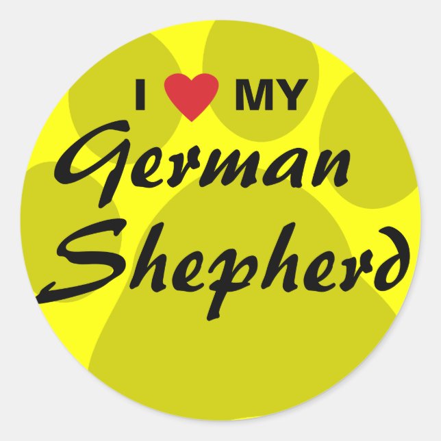 Adesivo I Love (Heart) My German shepherd Pawprint (Frente)