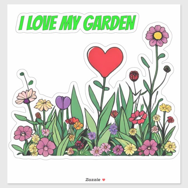 Adesivo I Love My Garden" Sticker | Colorful Wildflowers  (Folha)