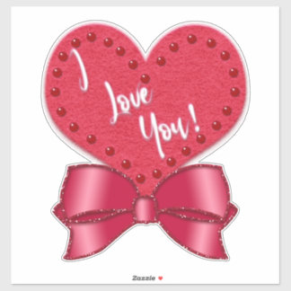 Adesivo I Love You Valentine Faux Satin Bow Red Heart 