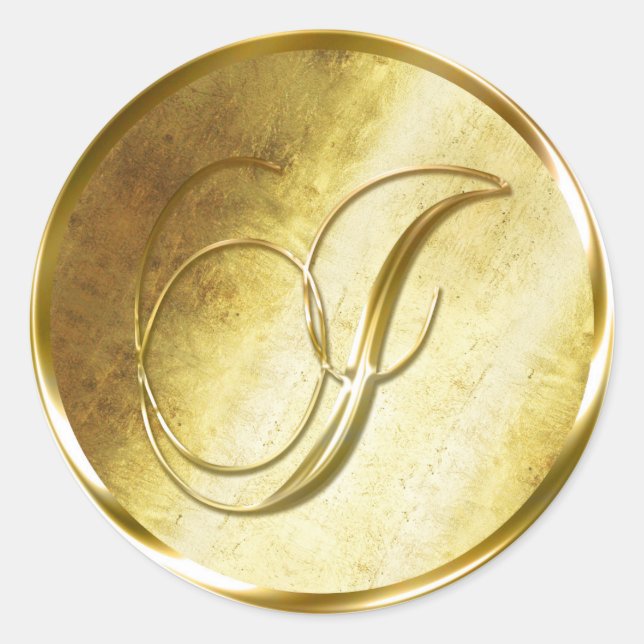 Adesivo I Monograma Faux Dourado Envelope Vinhetas Selo (Frente)