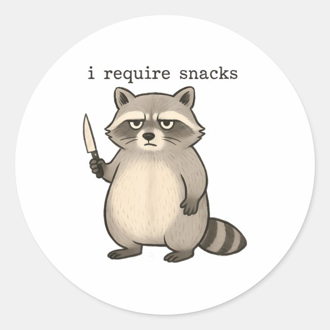 Adesivo I Require Snacks Funny Mpy Raccoon Trash Meme Snac (Frente)