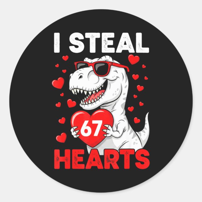 Adesivo I Steal 67 Hearts Funny 67 Valentine Dinosaur Men  (Frente)