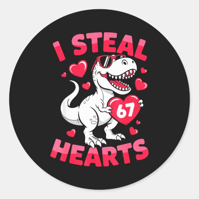Adesivo I Steal 67 Hearts Funny 67 Valentine Dinosaur Men  (Frente)
