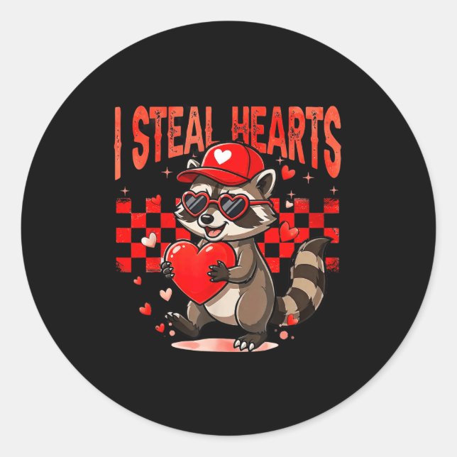 Adesivo I Steal Hearts Design Raccoon Valentine Day Retro  (Frente)