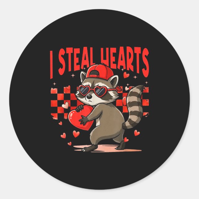 Adesivo I Steal Hearts Design Raccoon Valentine Day Retro  (Frente)