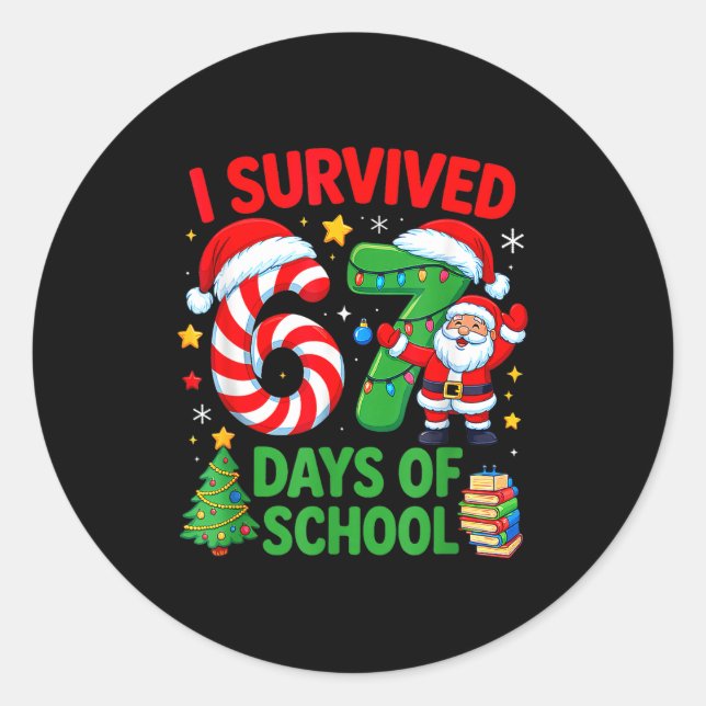 Adesivo I Survived 67 Days Of School Christmas Candy Cane  (Frente)