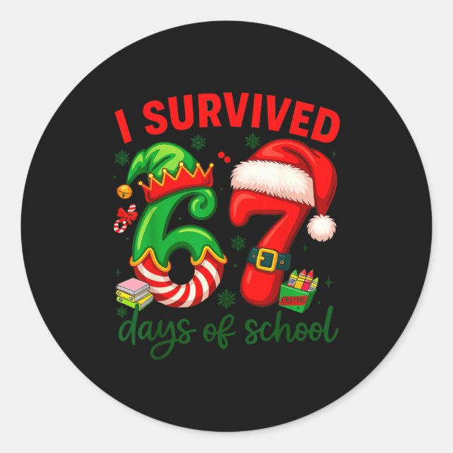 Adesivo I Survived 67 Days Of School Christmas Candy Cane  (Frente)