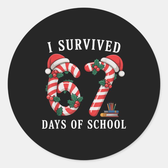 Adesivo I Survived 67 Days Of School Christmas Candy Cane  (Frente)