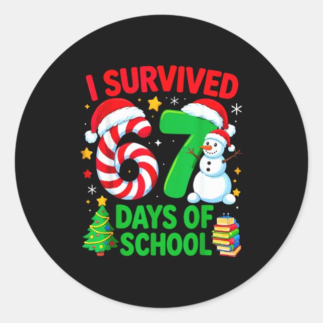 Adesivo I Survived 67 Days Of School Christmas Candy Cane  (Frente)