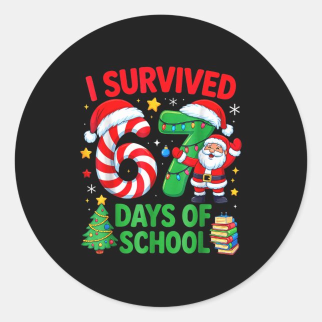 Adesivo I Survived 67 Days Of School Christmas Candy Cane  (Frente)