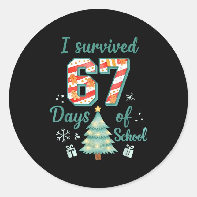 Adesivo I Survived 67 Days Of School Christmas Teacher Stu (Frente)