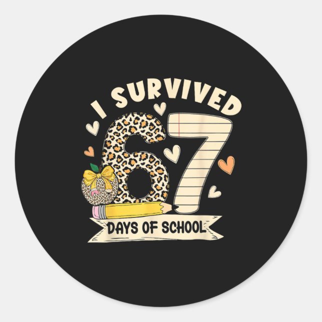 Adesivo I Survived 67 Days Of School Funny Leopard Student (Frente)