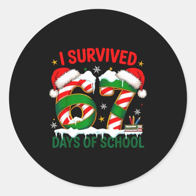 Adesivo I Survived 67 Days School Christmas Meme 100th Day (Frente)
