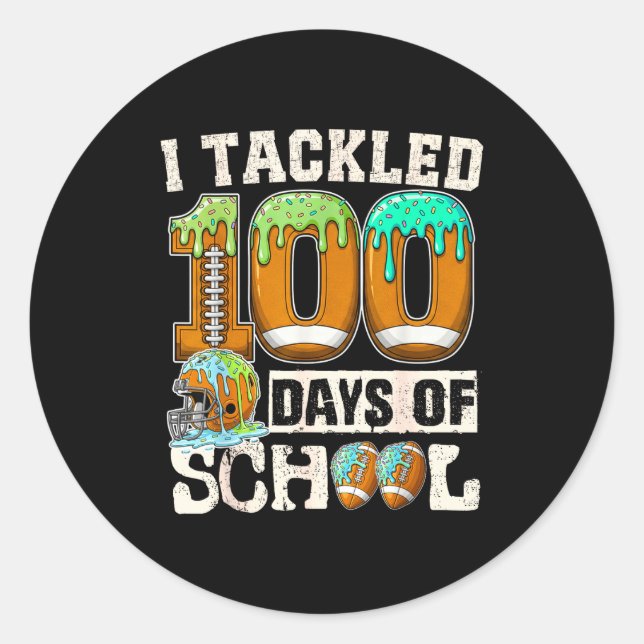 Adesivo I Tackled 100 Days Of School Football Ice Cream Dr (Frente)