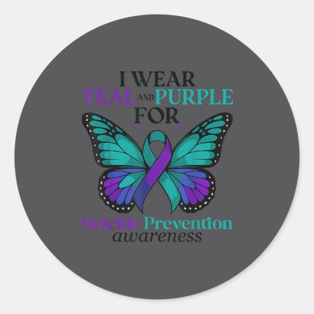 Adesivo I Wear Teal &amp; Purple Butterfly Suicide Prevent (Frente)