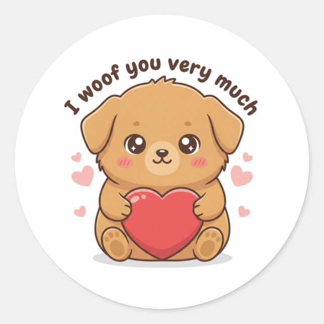 Adesivo I Woof You Very Much Cute Dog Puppy Valentine  (Frente)
