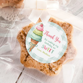 Adesivo Ice Cream Blue Bow Gingham Birthday Party