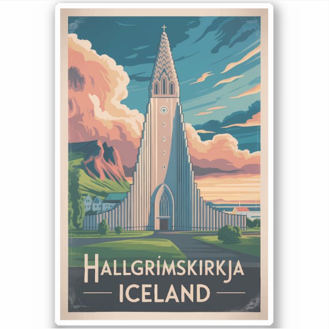 Adesivo Iceland Hallgrimskirkja Illustration Travel Art (Frente)