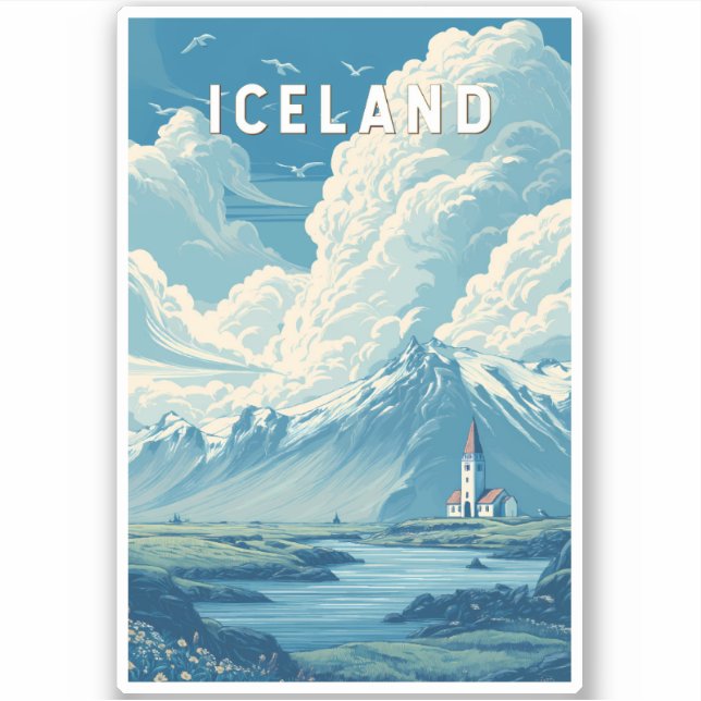 Adesivo Iceland Illustration Travel Art Vintage (Frente)