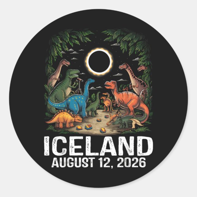 Adesivo Iceland Total Solar Eclipse 2026 Dinosaur T-Rex (Frente)