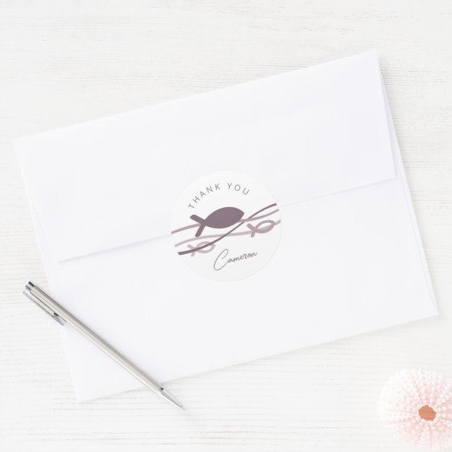 Adesivo Ichthys Ondas Sagrada Comunhão Roxo Obrigada   (Envelope)