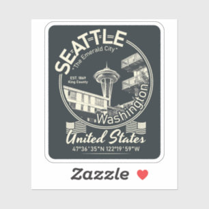 ADESIVO ÍCONE DA CIDADE DO SEATTLE - VINTAGEM DE WASHINGTO