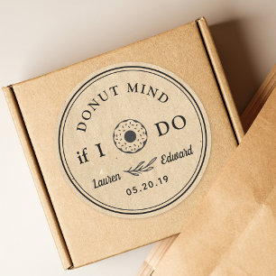 Adesivo Ícone de Donut Favor de Casamento Donut Mind If I 