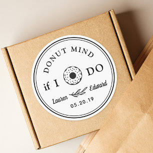 Adesivo Ícone de Donut Favor de Casamento Donut Mind If I 