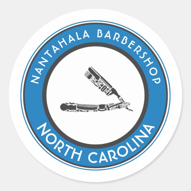 Adesivo ícones clássicos de barbearia personalizáveis (Frente)