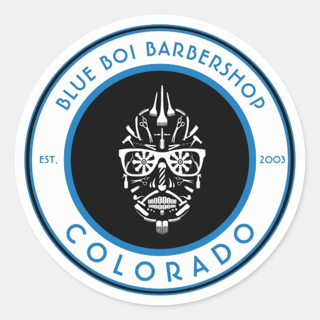 Adesivo ícones clássicos do crânio de açúcar da barbearia  (Frente)