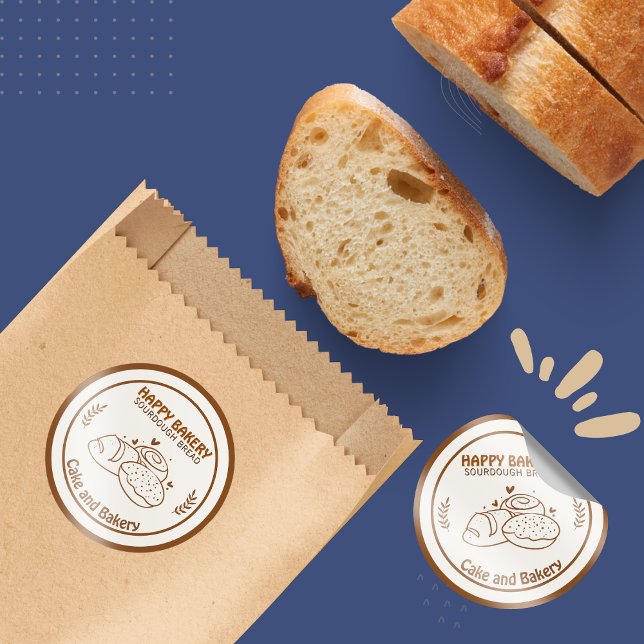 Adesivo Ícones da padaria de pão de luxo Tone de café (Sourdough Bread Bakery Icons Coffee Tone Classic Round Sticker)