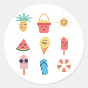 Adesivo Ícones Engraçados de Kawaii Cartoon de Verão