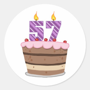 Adesivo Idade 57 no bolo de aniversário