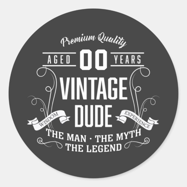 Adesivo Idade Personalizada do Vintage Dude (Frente)