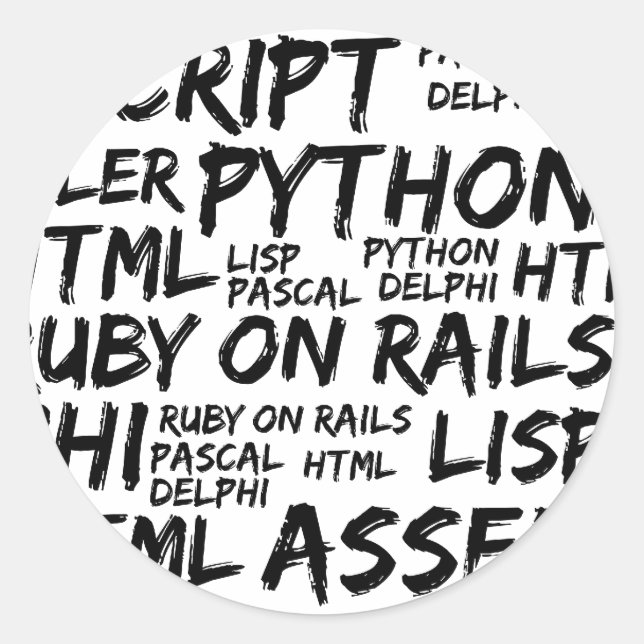 Adesivo Idiomas de programação, idiomas do computador, cód (Frente)