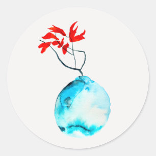 Adesivo Ikebana aquarela vase azul