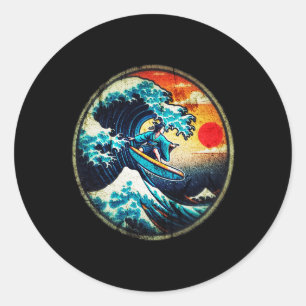 Adesivo Ilha de Surf Vintage Retro Ukiyo-e Japão Praia M