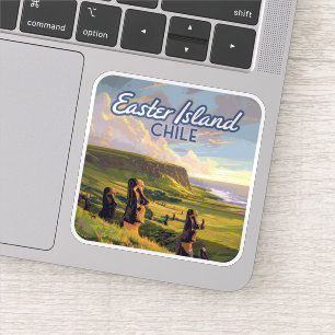 Adesivo Ilha páscoa Chile Moai Rapa Nui Polinésia Retro