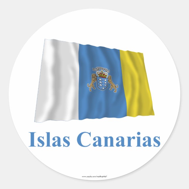 Adesivo Ilhas Canárias acenando pavilhão com nome em espan (Frente)