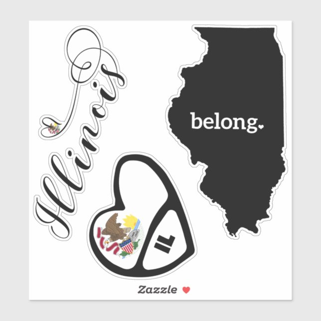 Adesivo Illinois Love, 3 Designs, Die Cut Stickers (Folha)