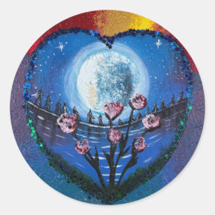 Adesivo Iluminado pela lua e flores - obra de arte feita à