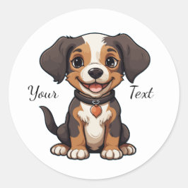 Adesivo Ilustração Animada de Cachorrinho Feliz Personaliz