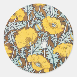 Adesivo Ilustração Art Nouveau Amarela Flor de Papoula