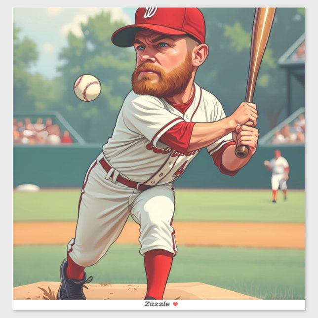 Adesivo "'Ilustração caricatural do beisebol americano (Folha)