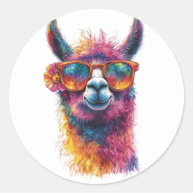Adesivo Ilustração da Cabeça de Llama Vibrante - Colorida, (Frente)