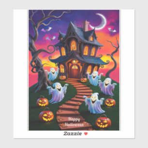 Adesivo Ilustração da Casa Assombrada de Halloween Spooky