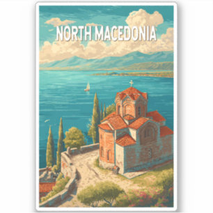 Adesivo Ilustração da Macedônia do Norte Viagem Arte Vinta